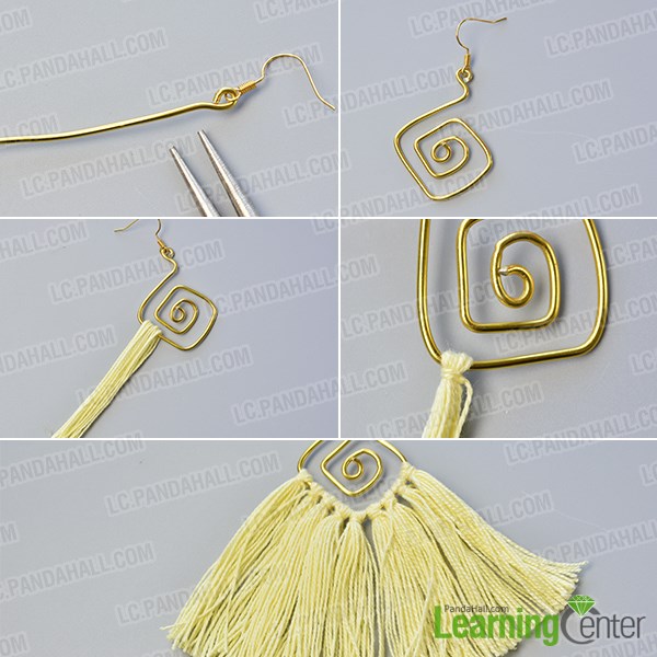 Hang many yarn tassels to a wire wrapped dangle pattern