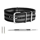 Benchmark Straps 20mm Black and Gray Striped NATO Watchband + Spring Bar Removal Tool (More Sizes & Colors Available)
