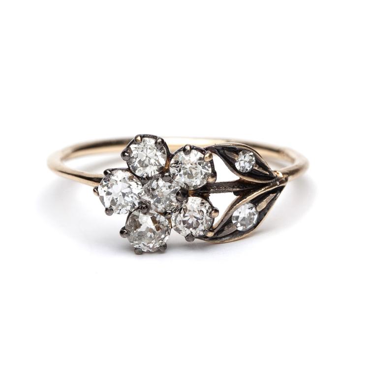 Antique flower diamond engagement ring