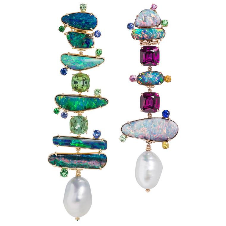 Margot McKinney mismatched opal and baroque pearl earrings