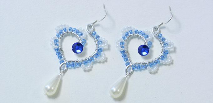 How to Make Wire Wrapped Heart Dangle Earrings with Seed Beads and Pearl Beads