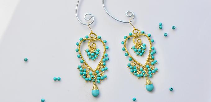 PandaHall Tutorial on How to Make Delicate Turquoise Bead Heart Dangle Earrings