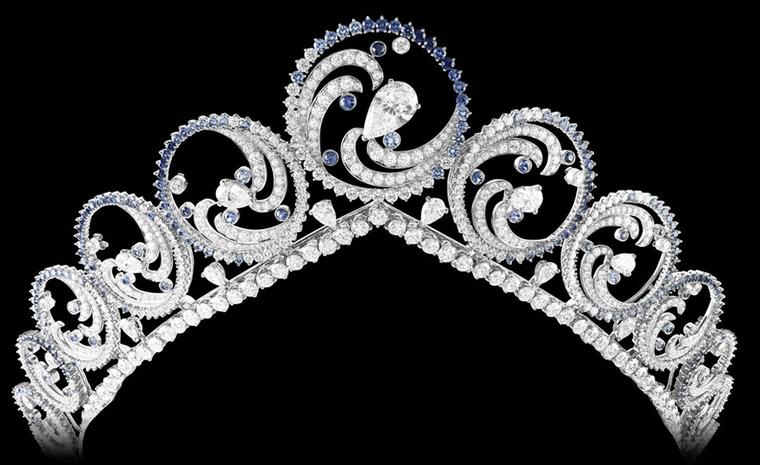 Van Cleef & Arpels Ocean tiara 883 round-cut diamonds, weighing a total of over 44 carats with 10 pear-cut diamonds, weighing a total of over 4 carats. A 4.01 carat pear-cut diamond and 359 round-cut sapphires for over a total of 18 carats, in a...
