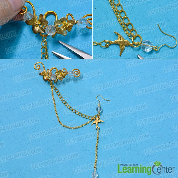 make the rest part of the golden wire wrapped and chain earring