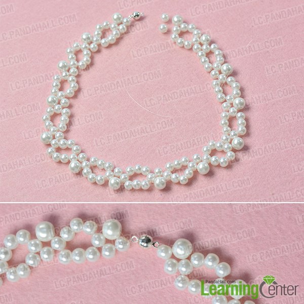 Finish the main white pearl necklace strand