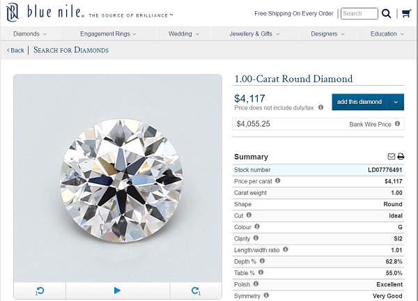 1 carat round diamond online g si2 inclusions