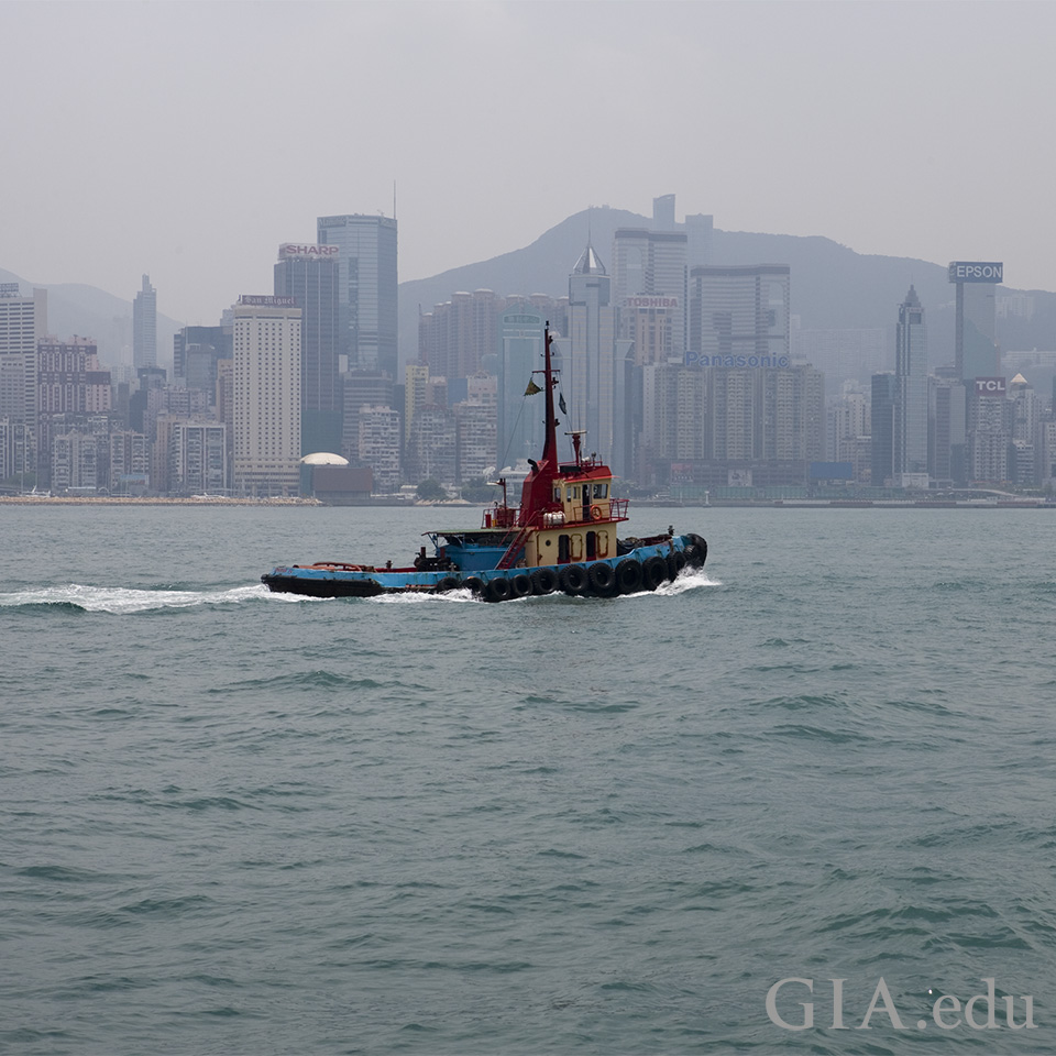 Hong Kong viewed from the water.