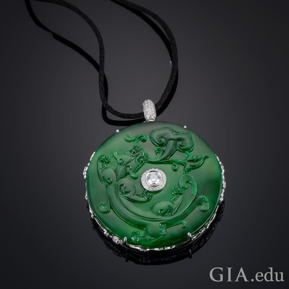 12th wedding anniversary gemstone carved jade pendant