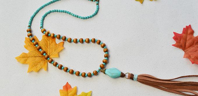 How to Make a Boho Style Tassel Necklace with Turquoise Beads and Wood Beads