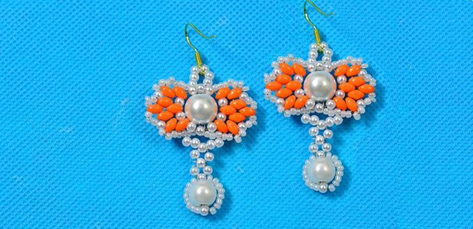 How to Make Heart Pearl and Orange 2-Hole Seed Beads Earrings for Girls 