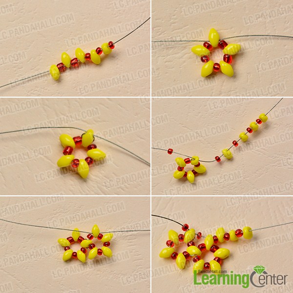 make the first part of the yellow seed bead ball earring