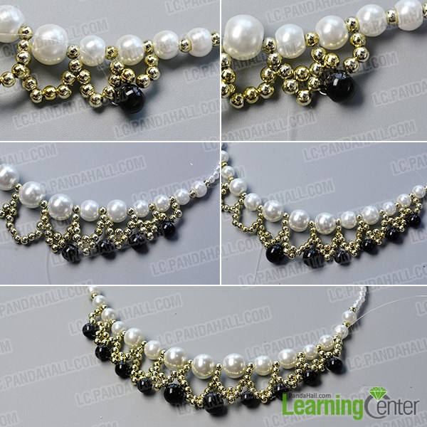 Finish the handmade white and black pearl necklace