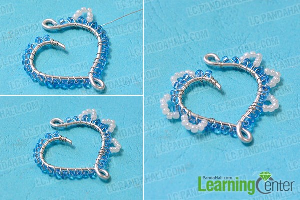 Decorate heart with white seed beads