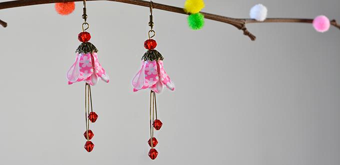Pandahall Easy Project- How to Make Flower Ribbon Dangle Earrings with Glass Beads