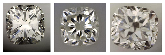 comparison of 3 cushion diamonds