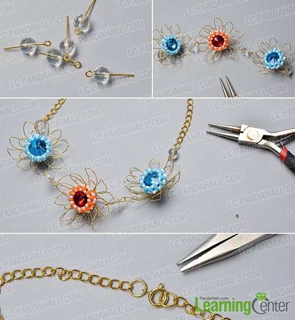 make the fifth part of the bead and wire flower chain necklace