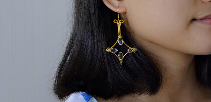 Easy DIY Project - How to Make a Pair of Rhombus Gold Wire Wrapped Earrings