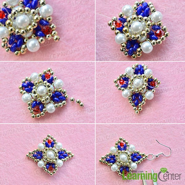 Step 5: Finish the beading square earrings 