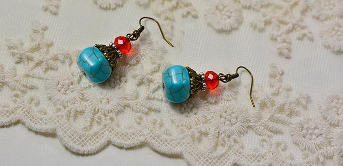 How to Make a Pair of Easy Turquoise Bead Drop Earrings for Beginners