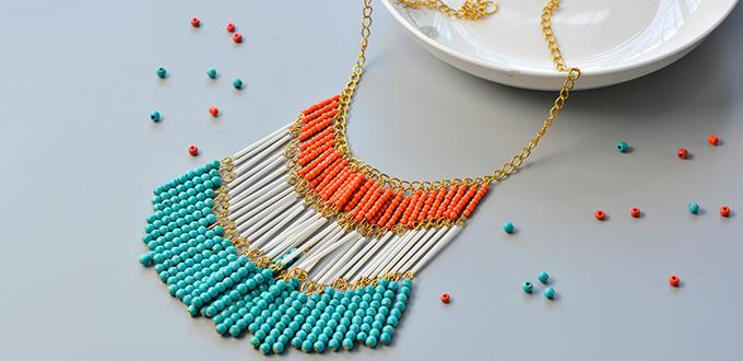 How to Make a Handmade Turquoise Bead, Bugle Bead and Seed Bead Tassel Chain Necklace