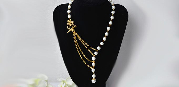 How to Make a Simple Tibetan Style Pearl Stranded Necklace with Multiple Gold Chains Linked