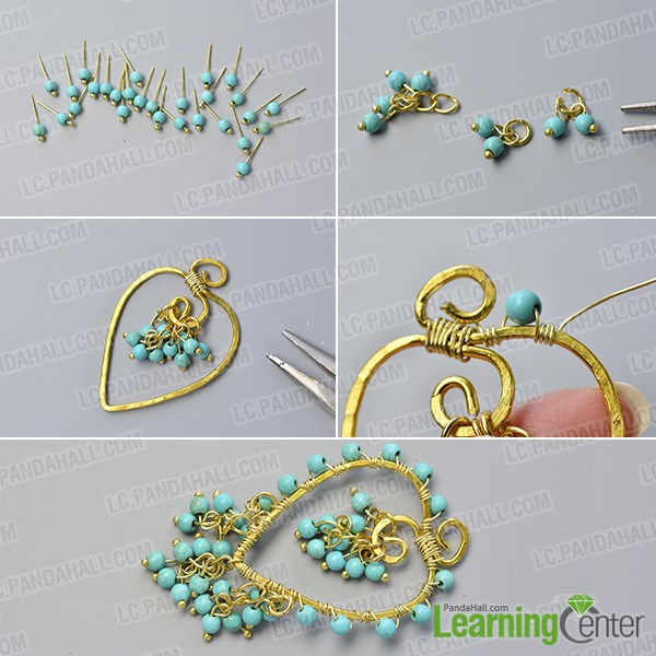 Decorate the wire heart with turquoise beads