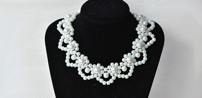 How to Make Elegant White Pearl Flower Statement Necklace for Wedding 