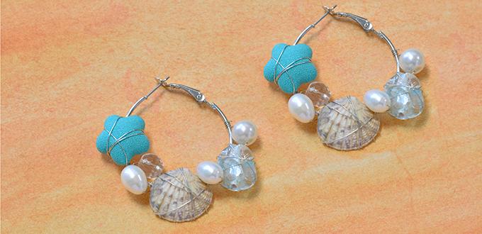 How to Make a Pair of Ocean Style Shell and Pearl Hoop Earrings Step by Step 