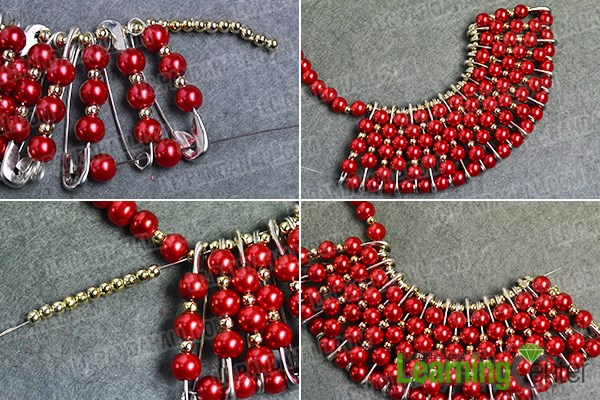 Step 3: Finish these beaded patterns of this red pearl necklace