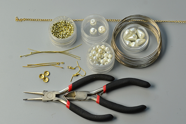 Supplies needed to make the beaded chandelier earrings: