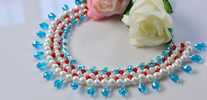 Detailed Tutorial on Making Ocean Inspired Statement Necklace with Blue Glass Drops 