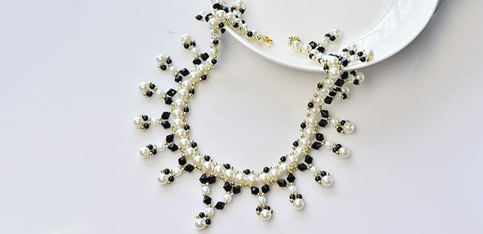 Pandahall Tutorial on How to Make Black and White Pearl Necklace with Glass Beads