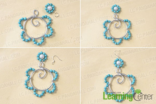 Finish the wire wrapped flower beads earrings