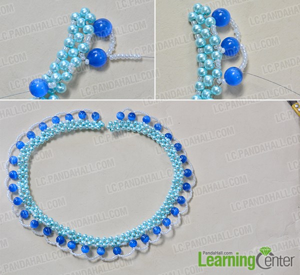 Bead blue cat eye bead and seed bead wave pattern