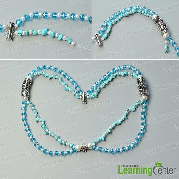 make the second part of the three-strand blue bead necklace