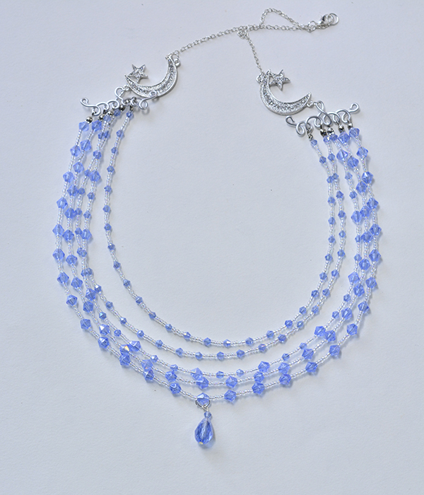 final look of the multi-strand blue glass bead and seed bead necklace