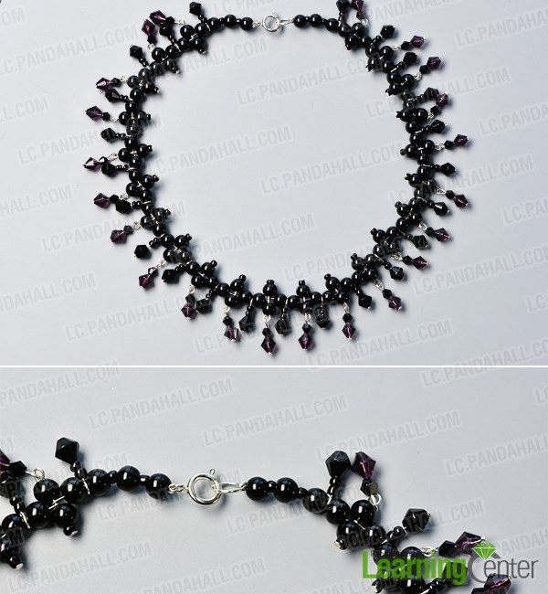 finish this chic black glass beads necklace