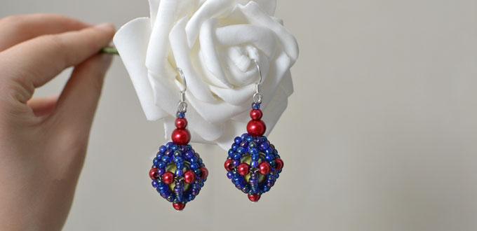How to Make a Pair of Purple Seed Bead and Red Pearl Ball Drop Earrings 