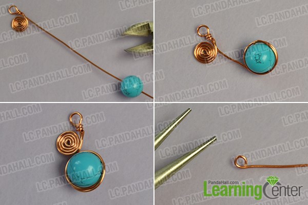 Add turquoise beads onto the spiral pattern