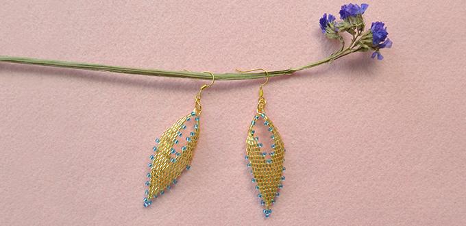 How to Make Golden Beading Leaf Earrings with Seed Beads 