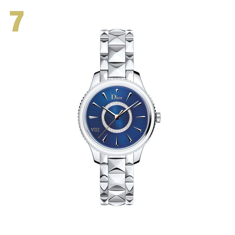 7 Dior VII Montaigne stainless steel watch with blue lacquer dial