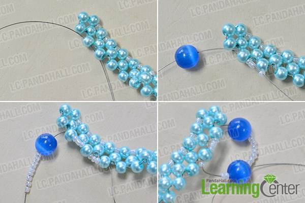 Bead blue cat eye bead and seed bead wave pattern