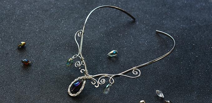 Pandahall Original DIY - How to Make a Silver Wire Wrapped Necklace with Blue Drop Bead Decorated