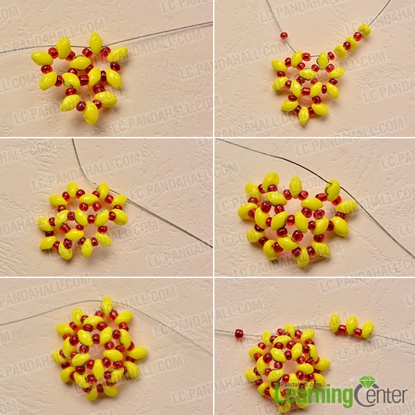 make the second part of the yellow seed bead ball earring