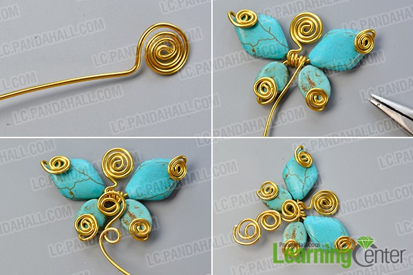 Finish the wire wrapped turquoise beads butterfly