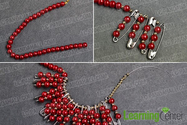 Step 2: Connect these pins beaded patterns with the red pearl chain