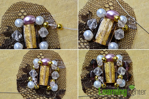 Add glass beads and gold spacer ornaments