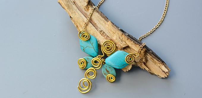 Pandahall Tutorial on How to Make Wire Wrapped Butterfly Pendant Necklace with Turquoise Beads