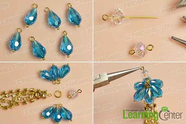 make the rest part of the blue glass bead and golden chain tassel drop earrings