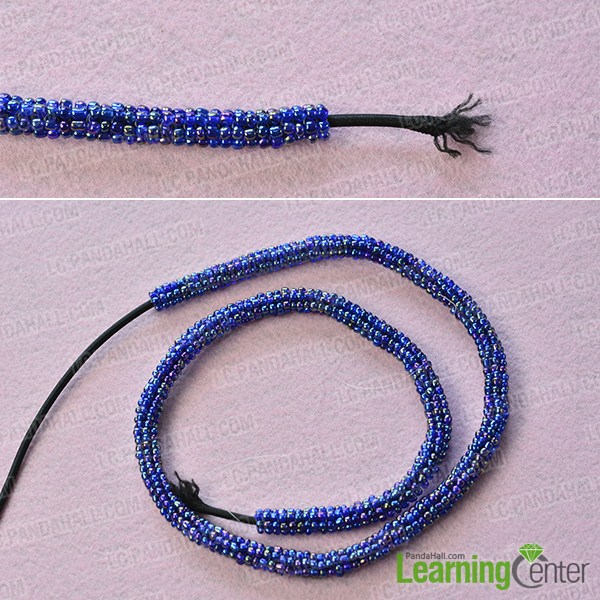make the third part of the blue seed bead stitch necklace